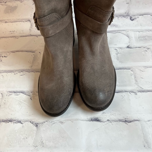 J. Crew Ryder grey suede mid calf pull on buckle boot size 7.5 - Picture 4 of 13
